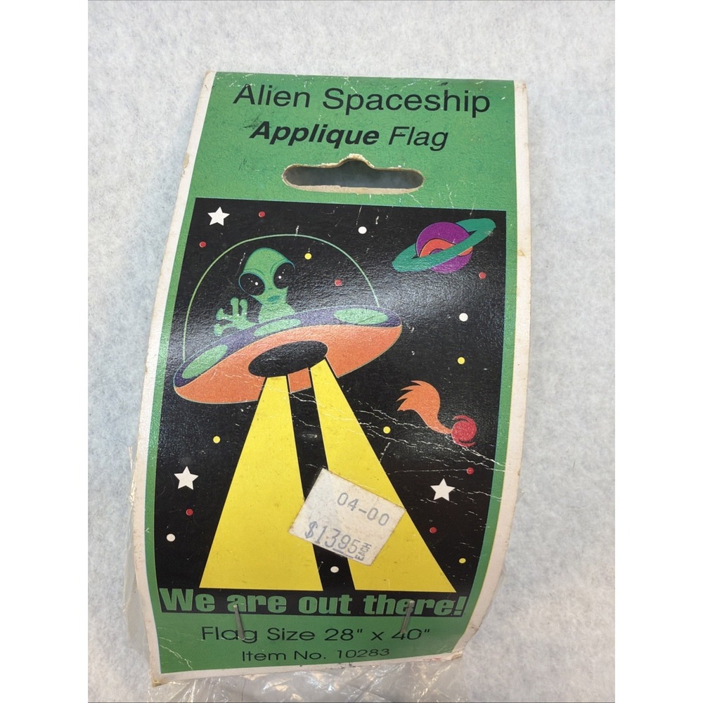 Vintage 1993-1999 Evergreen Alien Spaceship Appliqué‎ Flag 28"x40"